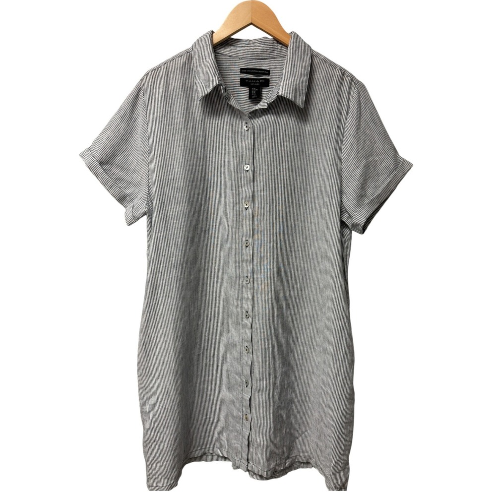 Eileen Fisher Gray Striped Button-Front Shirt Dress